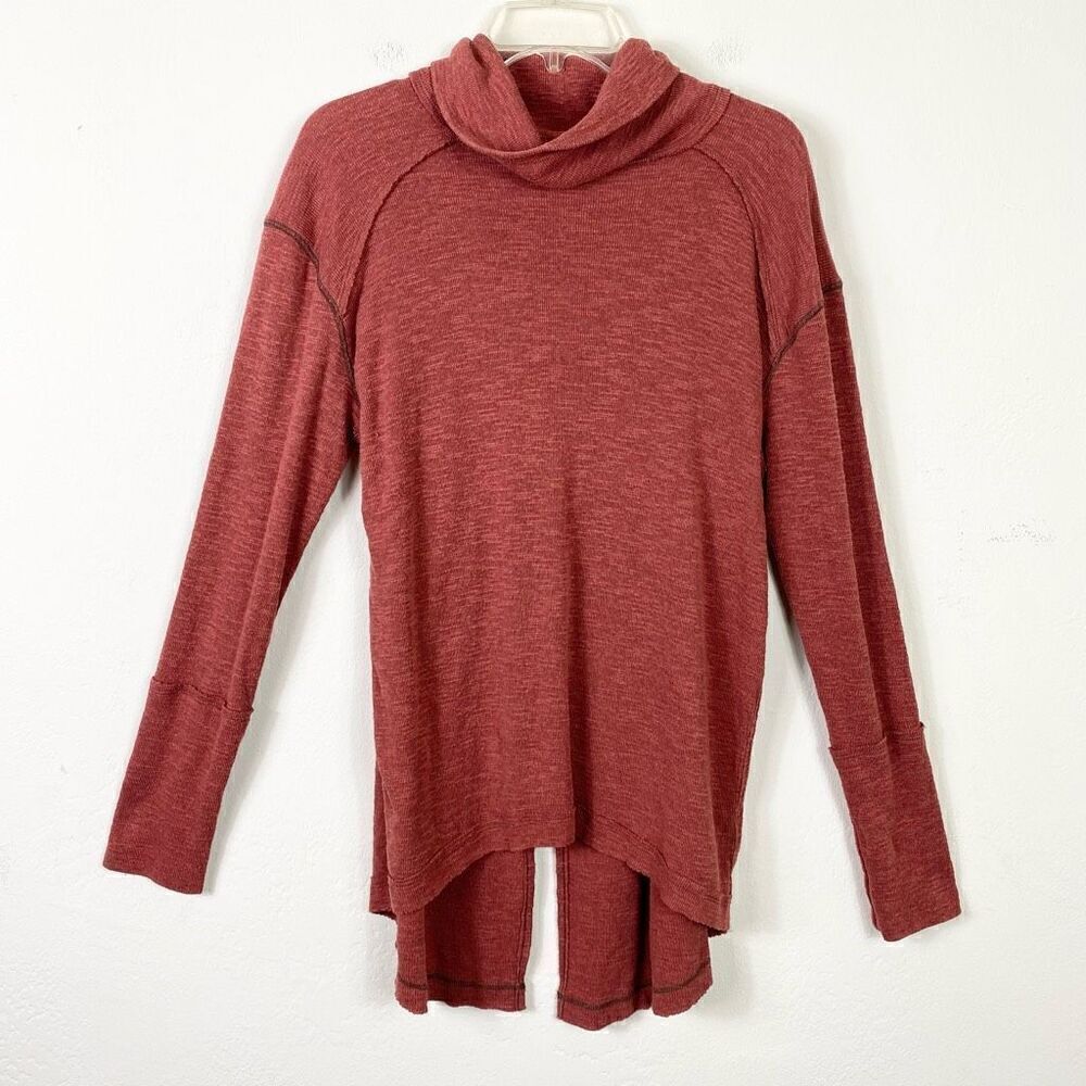 We the Free People Rust Orange Split Back Turtleneck Sweater Size L